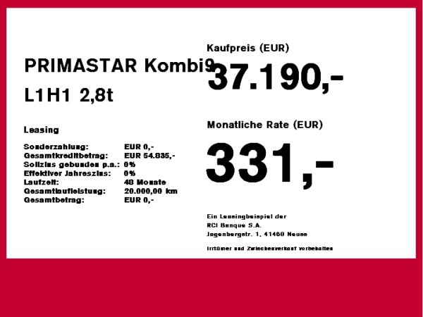 Nissan Primastar PRIMASTAR Kombi9 L1H1 2,8t dCi150 MT TEKNA
