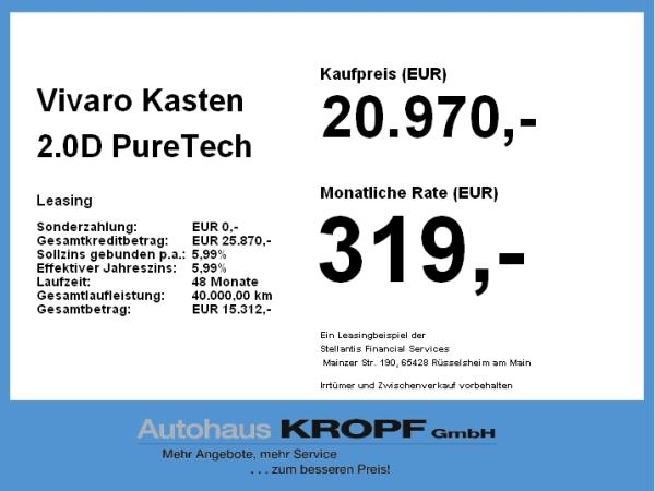 Opel Vivaro Kasten 2.0D Rückfahrkamera,KLima,Navi