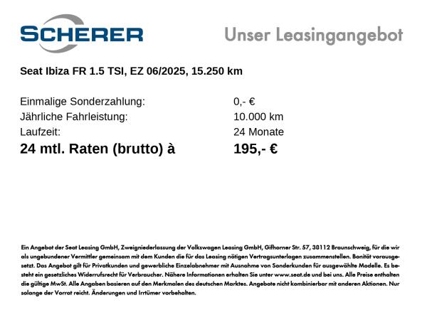 Seat Ibiza FR 1.5 TSI DSG NAVI RFK ACC SHZ GJR