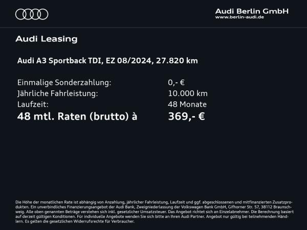 Audi A3 Sportback 30 TDI 6-G. LED RFK NAVI PDC VIRTC