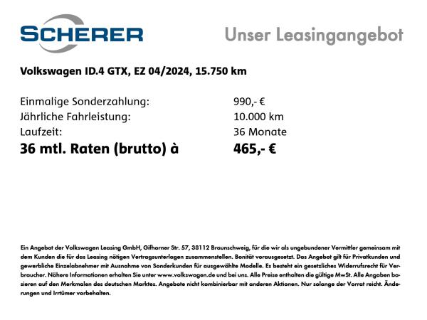 Volkswagen ID.4 GTX 4M 82kWh PANO AHK RFK NAVI WÄPU
