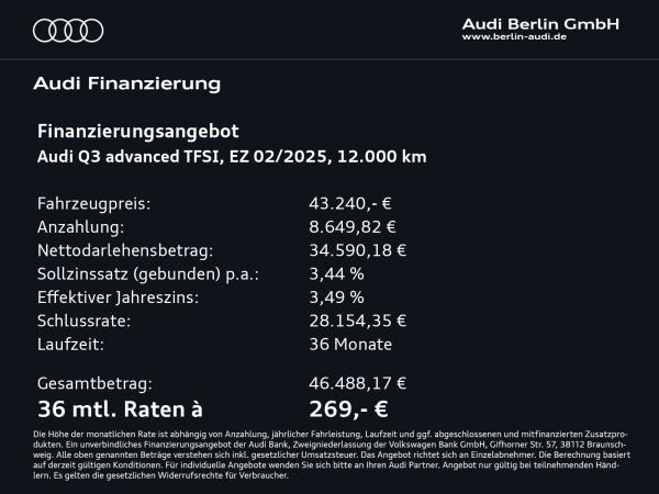 Audi Q3 advanced 35 TFSI S tr. VIRTUAL LED NAVI PDC